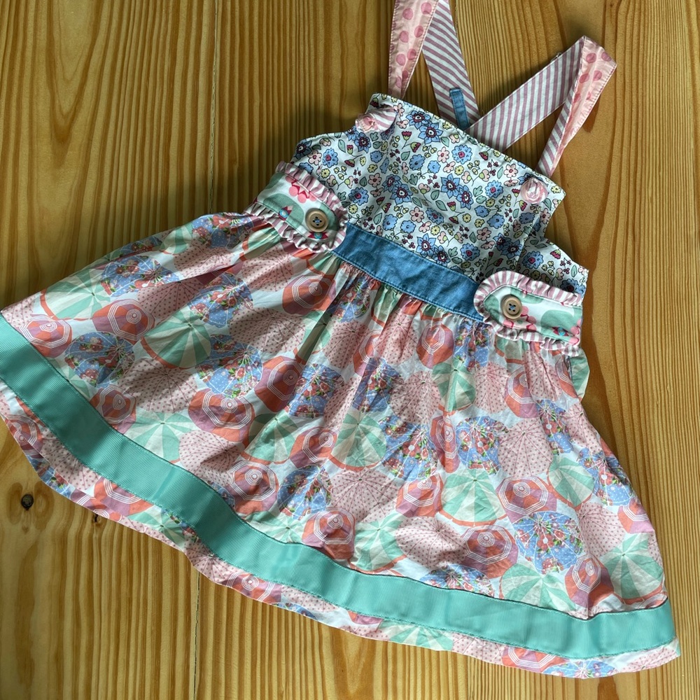 Matilda Jane Youth Girls Size 6 Umbrella Floral Print Cross Strap Top Green Pink